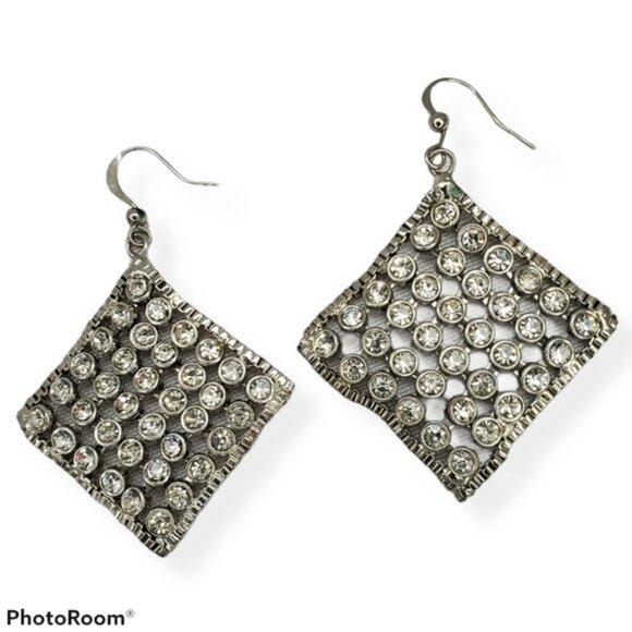 Silver Rhinestone Dangle Earrings - Picture 3 of 4